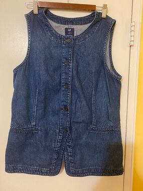 GAP Dark Blue Sleeveless Denim Button Vest